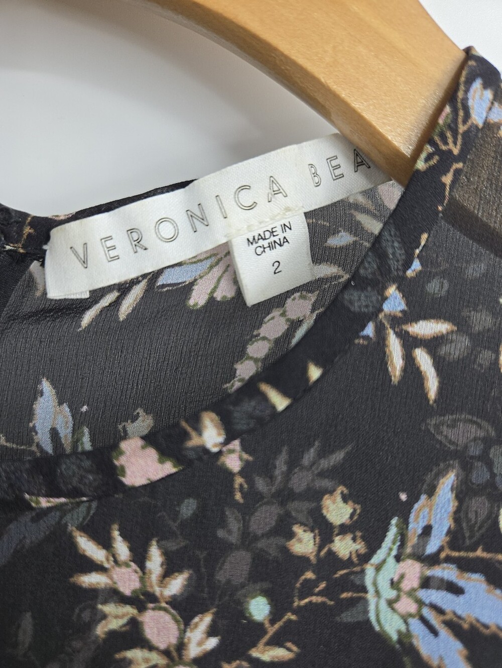 Veronica Beard Thompson Blouse Black Silk Floral Ruffle Peplum - Picture 3 of 16